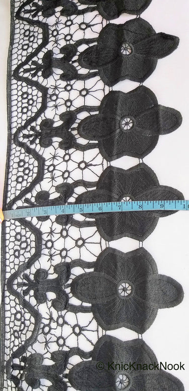 Wholesale Black Floral Embroidery Crochet (Cotton) One Yard Lace Trims, Indian Laces, Indian Trims